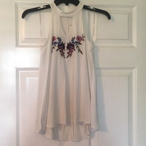 White Tank with Floral Embroidery